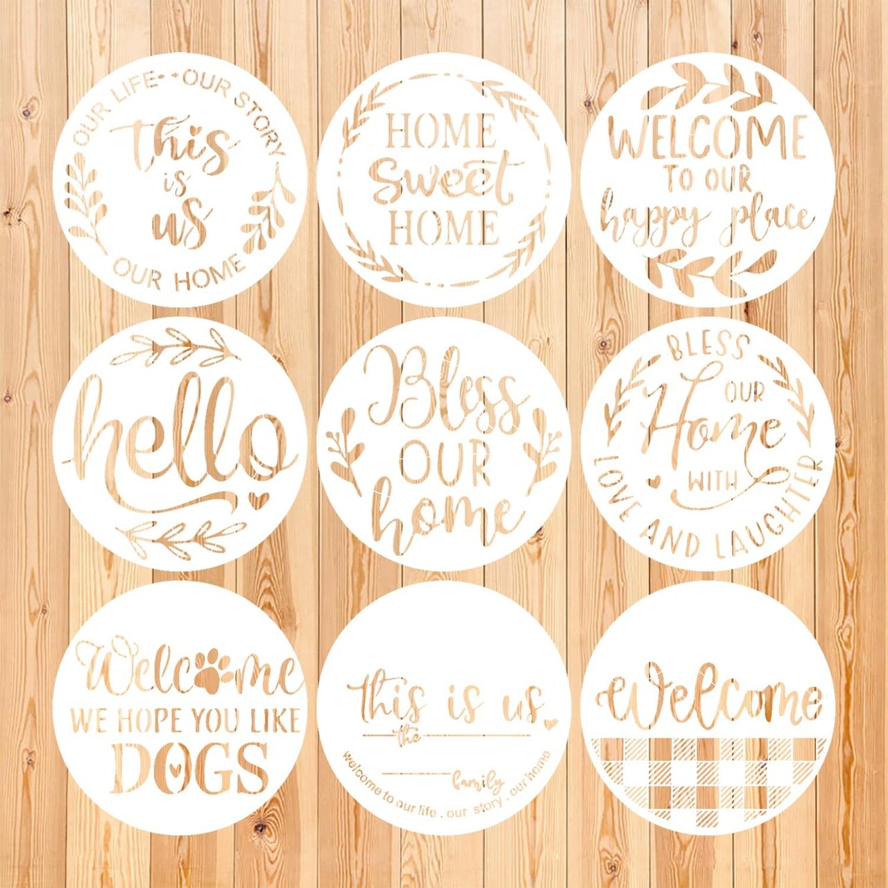 Welcome Stencils for Painting on Wood, 12” Round Stencils for Painting